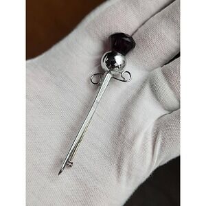 Vintage silver tone rhinestone signed Mizpah Scottish thistle sword brooch pin